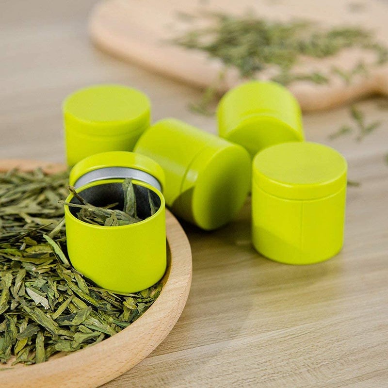 Tianhui Small Tin Can Box with Airtight Lids Canister for Coffee Tea Candy Storage Loose Leaf Tea Tin Containers Storage 5 Pcs (Green, S) - Image 4